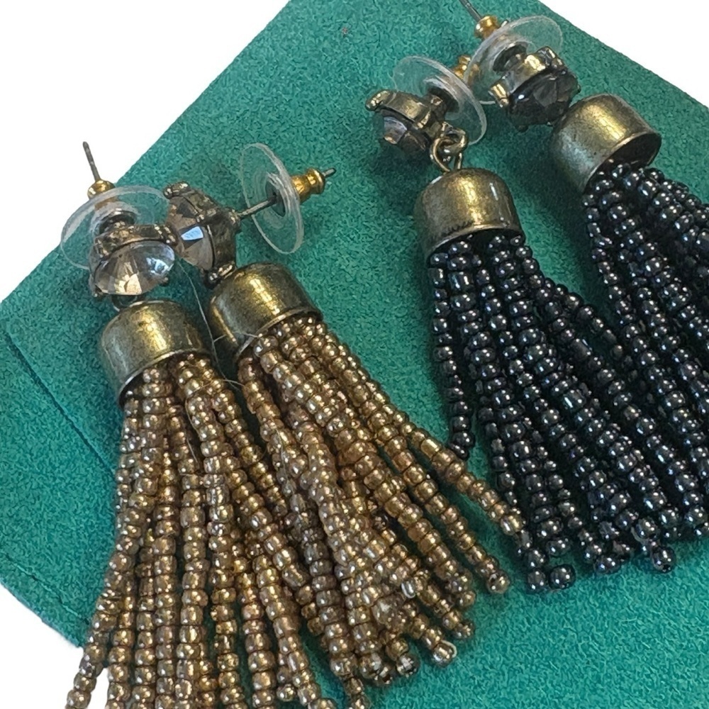 J.Crew Beaded Dangle Drop Earrings 2 Pair Gold Gray Blue